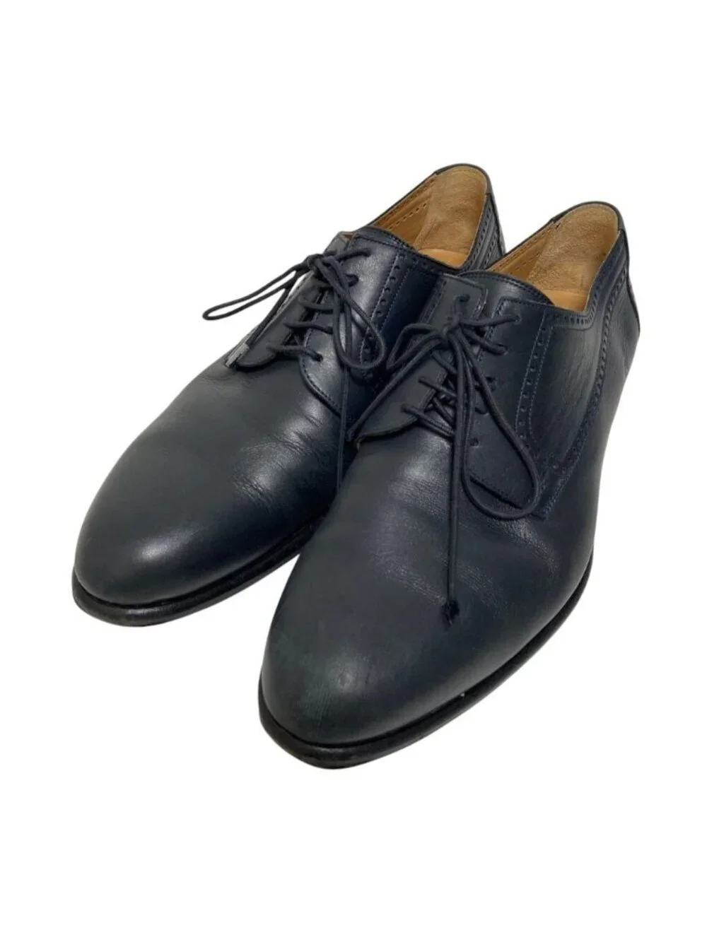 Hermes Plain Toe Lace Up Dress Shoes 39 Equivalent Navy